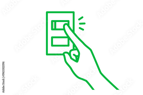 壁のスイッチを押すシンプルな1色の手のイラスト