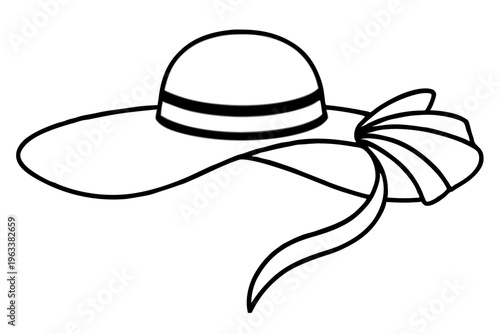 Wide Brimmed Hat with Ribbon Line Icon Summer Fashion SVG Vector