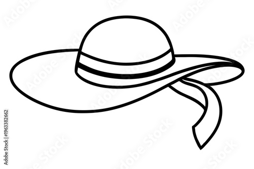 Wide Brimmed Hat with Ribbon Line Icon Summer Fashion SVG Vector