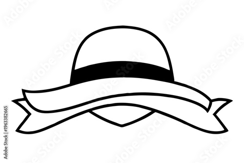 Wide Brimmed Hat with Ribbon Line Icon Summer Fashion SVG Vector