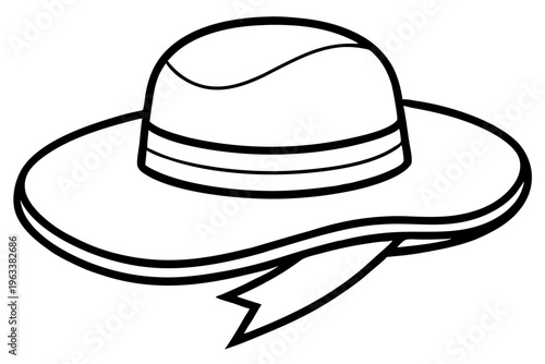Wide Brimmed Hat with Ribbon Line Icon Summer Fashion SVG Vector