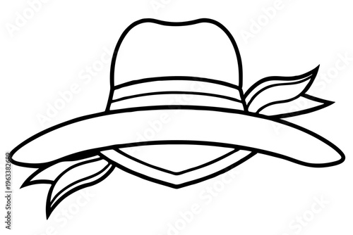 Wide Brimmed Hat with Ribbon Line Icon Summer Fashion SVG Vector