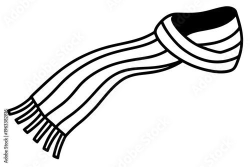 Woven Scarf with Fringe – Cozy Winter Clothing Icon Vector