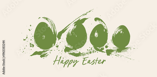 Grunge brush painted Easter eggs in expressive ink style