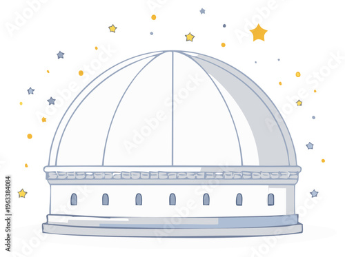 Astronomical observatory illustration with stars, science, and astronomy concepts.