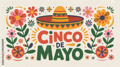 Colorful cinco de mayo celebration with flowers cactus and festive banners