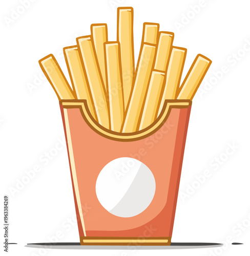 Crispy Cartoon French Fries Illustration in a Carton