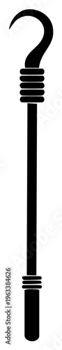 Stylized black silhouette of an ancient hooked staff, shepherd's crook, or magical scepter icon