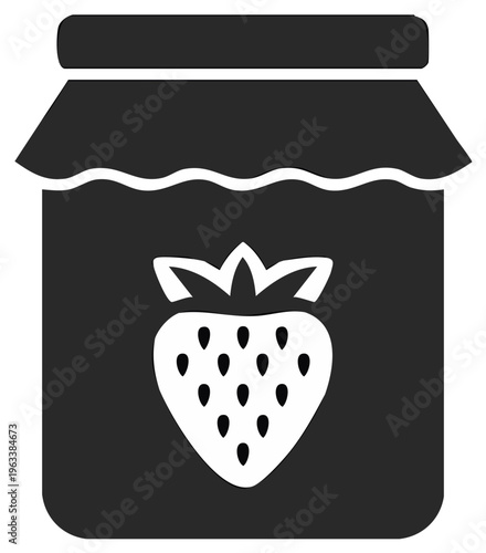 Strawberry jam jar icon, fruit preserve illustration with a strawberry graphic design.