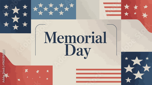 A patriotic memorial day background featuring american flags and stars