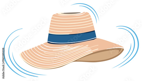 Summer Hat with Blue Band and Wind Curl Motion Concept Stylish Season Accessory