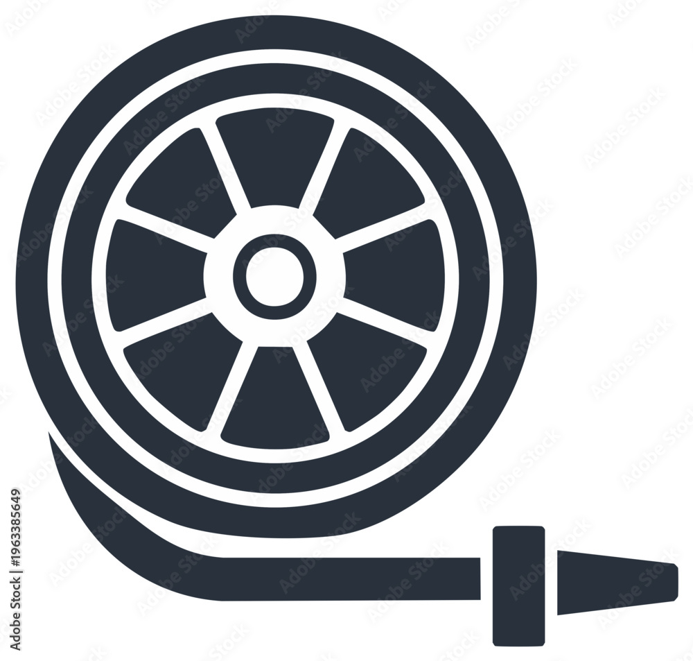 Fototapeta premium Rolled hose with nozzle icon. Fire safety equipment symbol isolated design.
