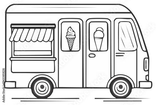 Simple Line Art Drawing of an Ice Cream Van for a Kids Coloring Page