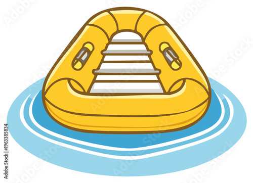 Cheerful Yellow Inflatable Boat Floating Calmly on Blue Water Surface