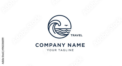 Travel company logo with wave design.