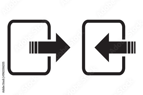 Login and logout icon. Black Login and logout icon arrow inside square isolated on white Background.