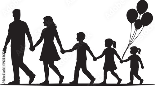 Silhouette of a loving family walking hand-in-hand, symbolizing unity, support, and the journey of life
