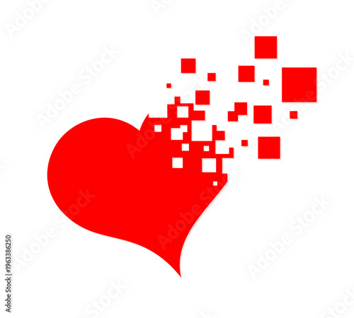 The symbol of a red heart transformed into squares.