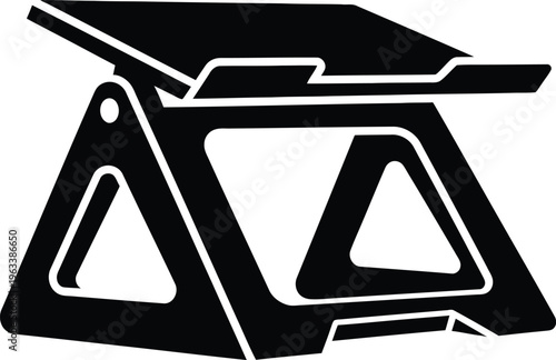 A black and white outline of a folding camping stool or portable seat high quality professional