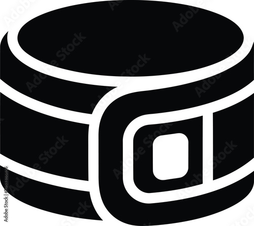 A simple black silhouette of a weightlifting belt with a buckle isolated on white high quality