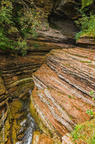 The Brent de l’Art, a natural rock formation resembling a canyon located in Sant’Antonio di Tortal in Borgo Valbelluna, Veneto, Italy