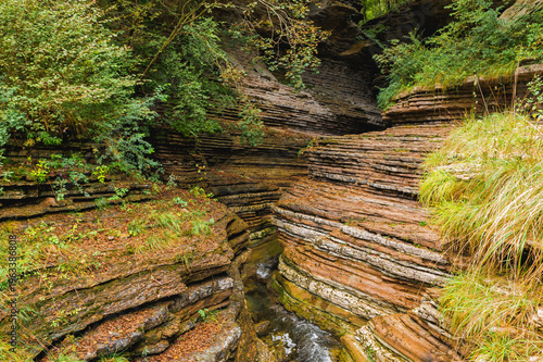 The Brent de l’Art, a natural rock formation resembling a canyon located in Sant’Antonio di Tortal in Borgo Valbelluna, Veneto, Italy