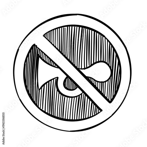 no horn traffic sign vector line art hand drawn illustration