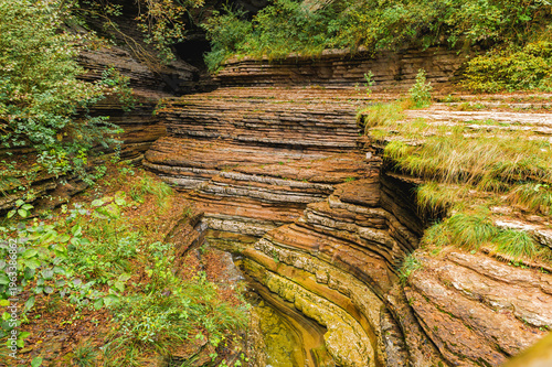 The Brent de l’Art, a natural rock formation resembling a canyon located in Sant’Antonio di Tortal in Borgo Valbelluna, Veneto, Italy