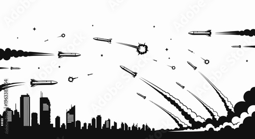City Skyline Under Missile Attack.