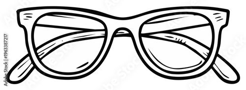 Hand drawn illustration of retro eyeglasses with clear lenses