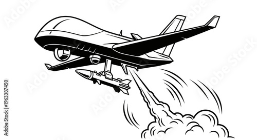 Drone with missiles in flight.