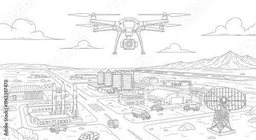 Drone Flying Over Cityscape Aerial View.