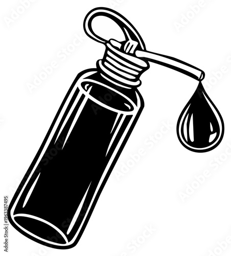 Vintage Oil Can Dispensing Lubricant Liquid Drop Vector Illustration