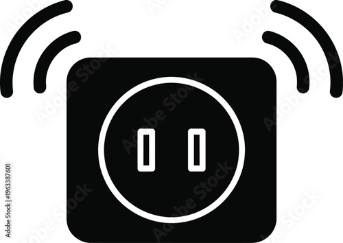 Simple black and white icon depicting a traditional doorbell with curved sound waves emanating from it
