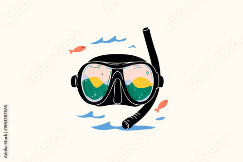 Minimalist Full-Face Snorkeling Mask Illustration