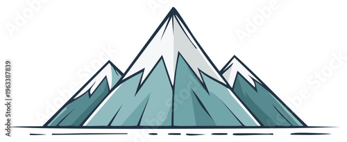 Cartoon Style Mountain Range Peaks with Snow Tops, Nature Landscape Illustration
