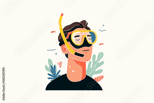 Minimalist Full-Face Snorkeling Mask Illustration