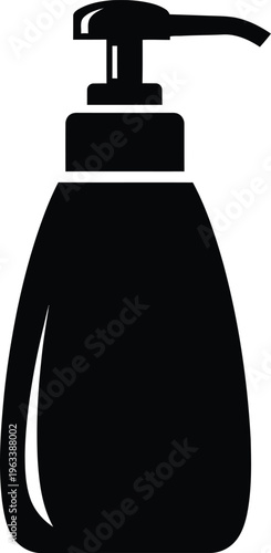 A simple black silhouette of a pump bottle likely for soap or lotion is shown