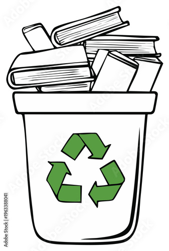 Overflowing Recycle Bin Filled With Books