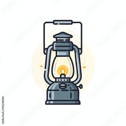 Vintage kerosene lamp with glowing wick and handle on white background