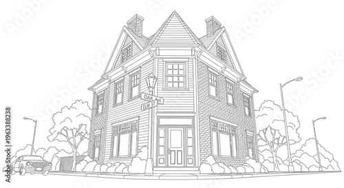 Large Victorian Style Residential House Building.