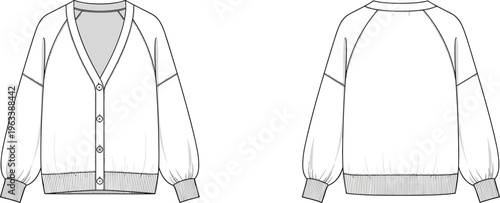 Front and back view of women cardigan sweater with button closure long sleeves casual knitwear fashion illustration isolated on clean background
