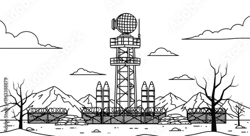 Radar station with satellite dishes.