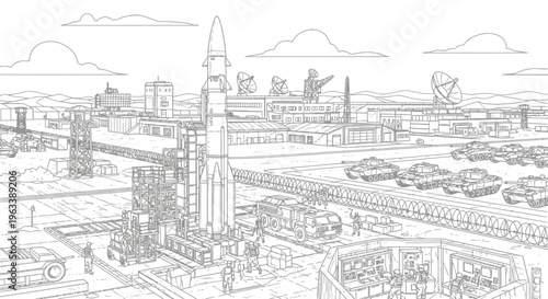 Rocket standing on launch platform.