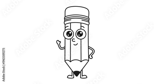 Smiling Pencil Character With Eyes.