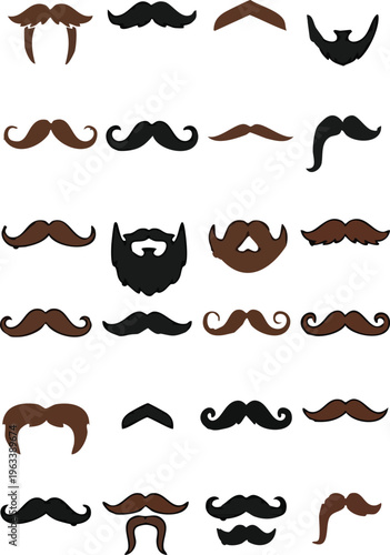 Web Mexican Mustache and Beard Vector Set with Diverse Facial Hair Styles Isolated on White Background for Cinco de Mayo