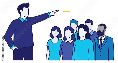 Business Leader Directing Team Forward Flat Design Minimalist Illustration Style