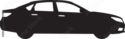 Black car silhouette, vehicle icon, automotive shape, sedan outline