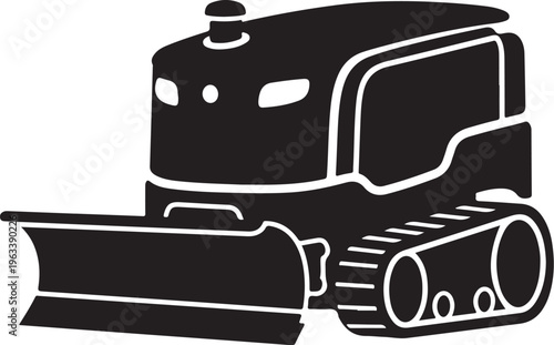 Black snowplow, snow plow, tractor, vehicle icon, monochrome illustration