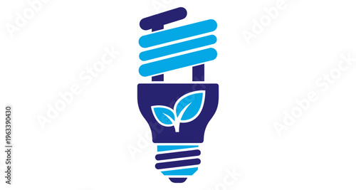 Compact Fluorescent Light Bulb with Leaf Symbol Energy Saving Eco-Friendly Concept Minimalist Style